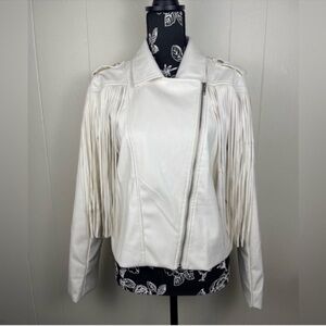 Main Strip Faux Leather Fringe Jacket Size M